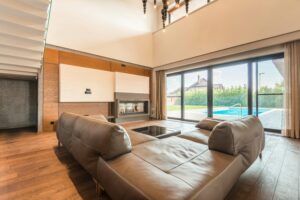 Living room with a sliding door